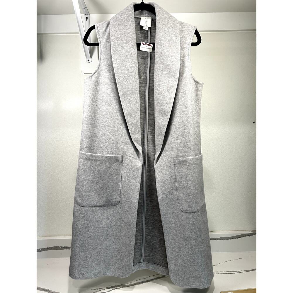 NWT Joie Women Gray Sleeveless Long Open Front Shawl Collar Sweater Vest XS